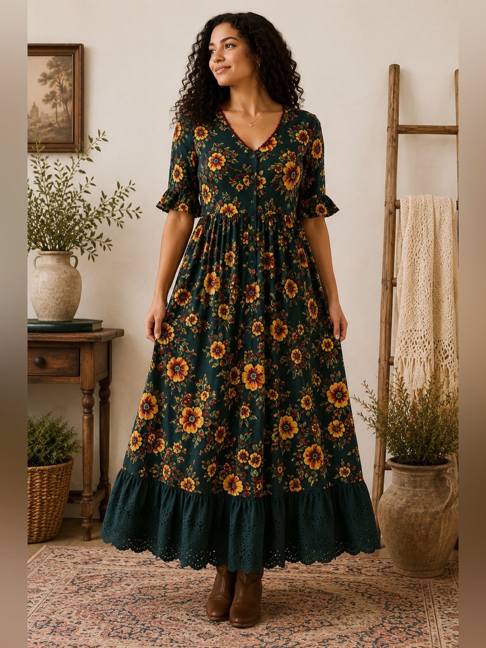 April Cornell Modern Prairie XL Floral Maxi Dress Cottagecore Boho Rayon NWT